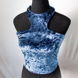 Shein Halter Suede Crop Top │Blue│Small